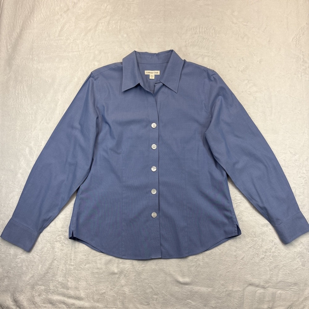 Coldwater Creek Vtg Womens L Button Down Shirt Blue 100% Cotton Fitted
